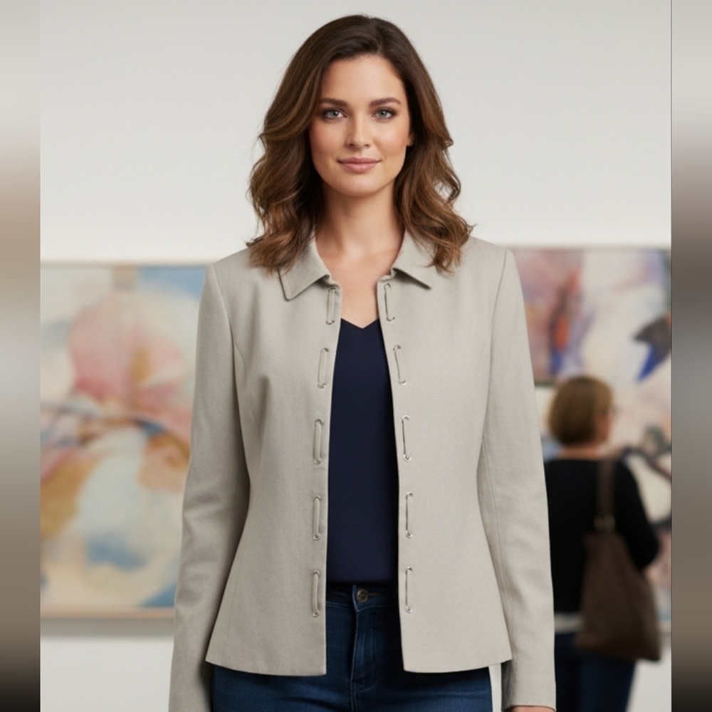 Alex Marie Gray Button Down Notched Collar Shirt
